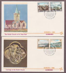 Guernsey # 260 - # 263 , EUROPA 83 on 2 Fleetwood FDCs - I Combine S/H