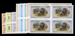 Uganda #289-292 Cat$39+, 1979 10c-40sh, Animals, complete set in blocks of fo...