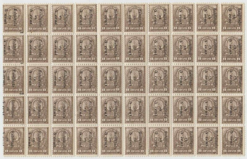 PARAGUAY 1902-03 Sc 73-74, 73a & 74a Se-Tenant in FULL SHEET & BLOCK OF 50 MINT+