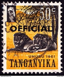 TANGANYIKA 1961 QEII 50c Black & Yellow Ófficial' SGO6 FU