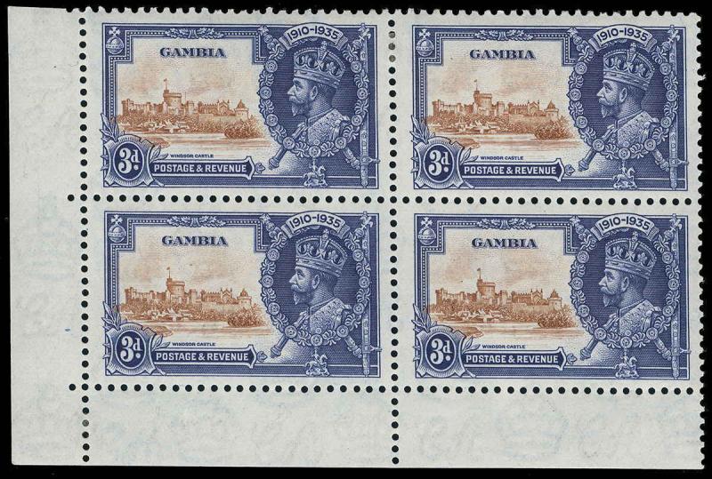 Gambia Scott 126 Variety Gibbons 144a Block of Stamps