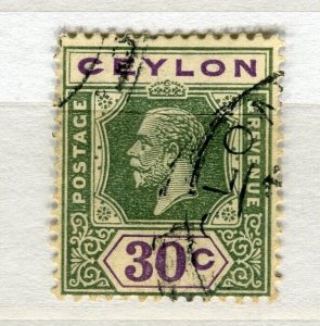 CEYLON; 1920s early GV issue fine used Shade of 30c. value