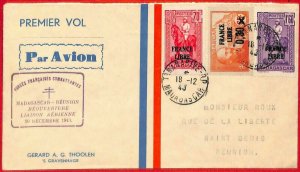 aa4648 - POSTAL HISTORY - First Flight COVER: MADAGASCAR to REUNION 1943 Mu 122