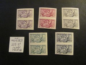 MONACO MNH 1951 SC 283-287 IMPERF. PAIRS XF  (152)