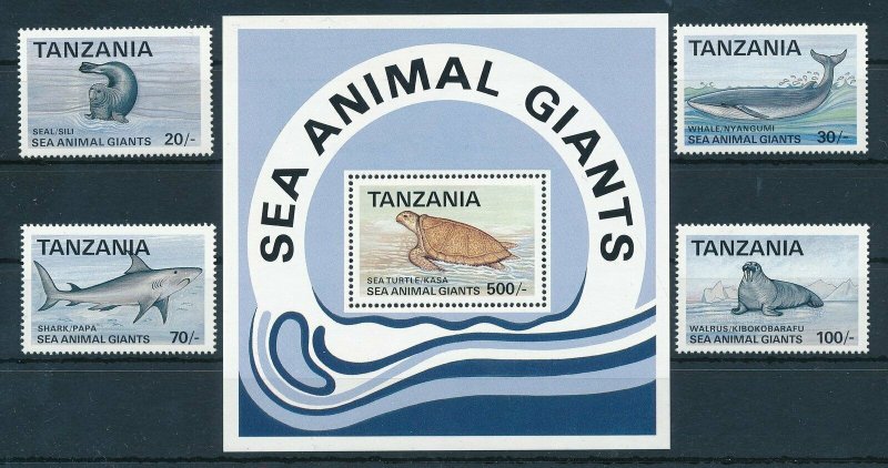 [110096] Tanzania 1993 Marine life turtle whale shark With souv. Sheet MNH