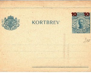 Sweden Stationery Letter-Card 10 Ore SCARCE SURCHARGE Unused {samwells} SS3