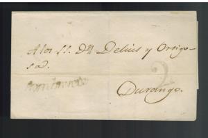 1847 Mexico Stampless Letter sheet Cover to Durango