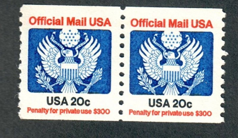 O135 20c Official Mail MNH coil pair