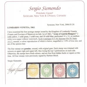 Lombardy Venetia #15 - #18 (Sassone #36 - #39) Mint Set **With Certificate**