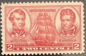 Scott #791 1937 2¢ War Heroes Navy Decatur and MacDonough unused no gum VF/XF