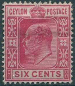 Ceylon 1904 SG281 6c carmine KEVII mult crown CA wmk MH (amd)