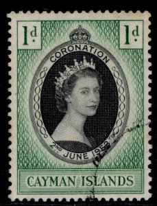 CAYMAN ISLANDS QEII SG162, 1d 1953 CORONATION, VERY FINE USED.