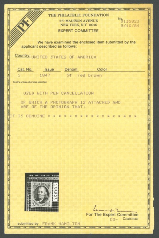 U.S. #1 USED WITH PF CERT