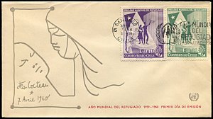 Chile 330,C218, FDC, World Refugee Year, Jean Cocteau Cachet