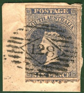 SOUTH AUSTRALIA States QV SG.48var* 6d Roulette/Perf(1869) Used VFU RARE GOLD175