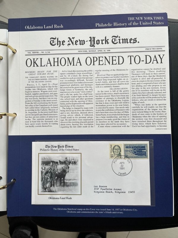 NY times Philatelic history of US panel: Oklahoma land rush