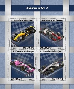 St Thomas - 2018 Formula 1 Racing - 4 Stamp Sheet - ST18516a