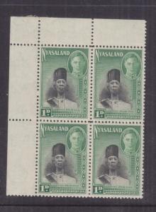 NYASALAND PROT, 1945 KGVI 1d. King's African Rifles,1d., corner block of 4, mnh