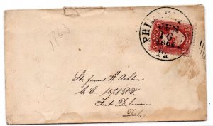 US 1865 CIVIL WAR COVER PHILADELPHIA TO FONT DELAWARE ADDRESSED TO LT.