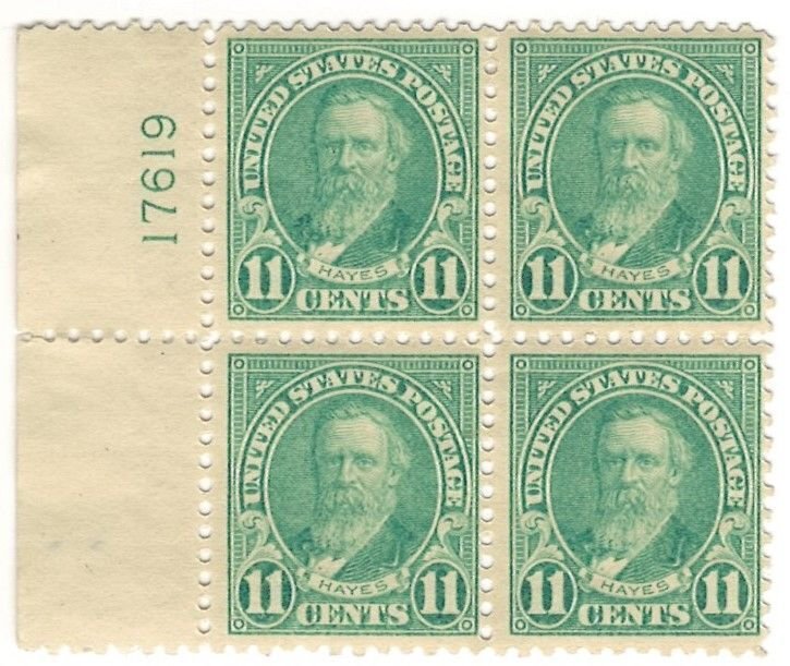 #692 – 1931 11c Hayes, light blue – MNH OG Plate Block