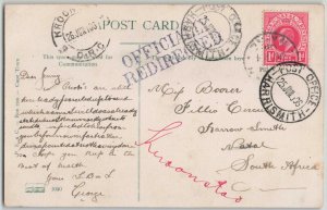 Natal 1906 OFFICIALLY REDIRECTED Postcard Robinson to Kroonstad Orange River