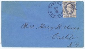 US 206 1c on cover tied by 5 point star fancy cancel Castile NY CDS 1887