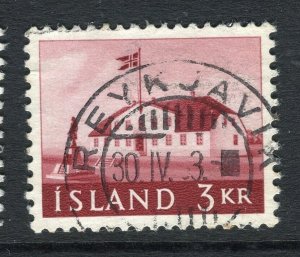 ICELAND; 1958 early Govt. Buildings issue used hinged 3K. value