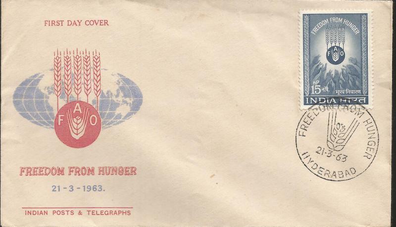 vtaeb.J) 1963  INDIA, FREEDOM FROM HUNGER , HANDS, AP, FDC