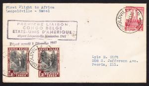 Belgian Congo - 1941 First flight Leopoldsville to Natal / Belem / US