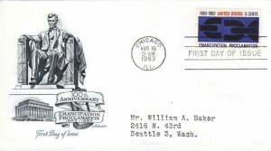 1963, 100th Anniv. Emancipation Proclamation, Artmaster, FDC (D14420)