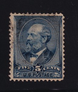 1888 James A. Garfield Sc 216 VF sound used 5c indigo CV $20 (G