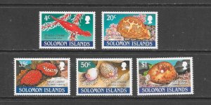 SHELLS - SOLOMON ISLANDS #666-70  MNH