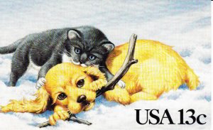 USPS 1st Day Ceremony Program #2025 Kitten and Puppy 1982