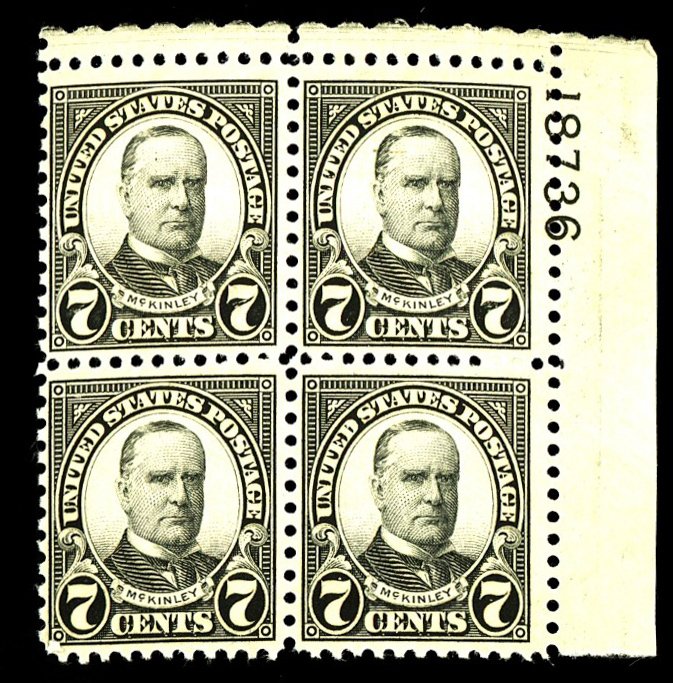 U.S. #639 MINT PL# BLOCK OF 4 OG NH