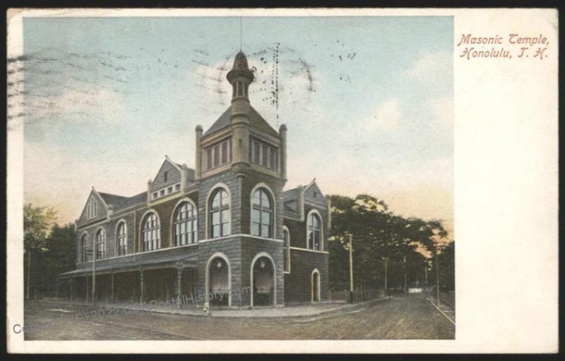 Hawaii USA 1910 Masonic Temple Used Postcard Territory Territorial Cover 109045