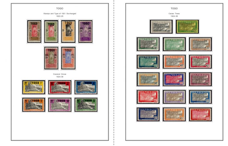 COLOR PRINTED TOGO 1897-1956 STAMP ALBUM PAGES (26 illustrated pages)