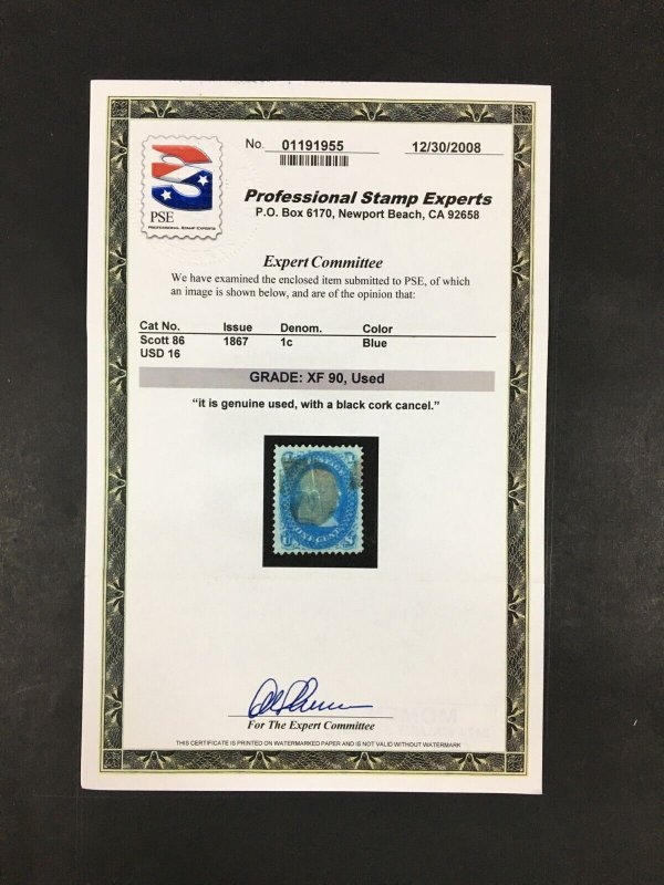 momen: US Stamps #86 Used PF & PSE Graded XF-90 LOT #87746