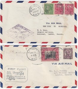 US CANADA 1929 TWO FIRST COVERS DETROIT TORONTO NY MONTREAL