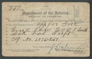 1910 Official Business Bureau Of Pensions For Military Personnel Form#6-764 Used