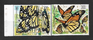 El)1988 MEXICO, WORLD WILDLIFE FUND, SEVERAL MONARCH BUTTERFLIES, DANAUS PLEXIPU