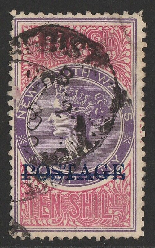 NEW SOUTH WALES 1894 'POSTAGE' on QV 10/- Stamp Duty, perf 12x11.