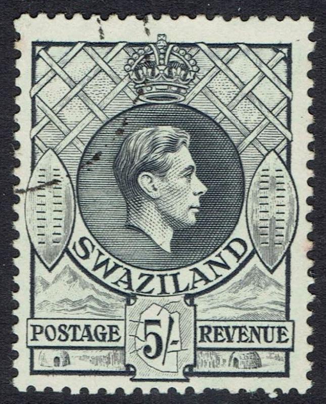 SWAZILAND 1938 KGVI SHIELDS 5/- PERF 13.5 X 13 USED 