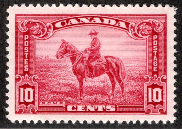 223 Scott - 10c carmine rose, VF, MLHOG, RCMP, Canada Postage Stamp