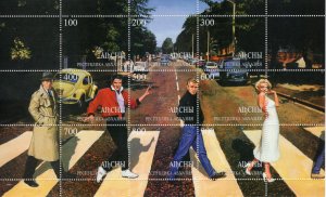 Abkhazia 1999 Crossing Abbey Road Marilyn-Dean-Elvis-Bogarth Composite Sheetlet