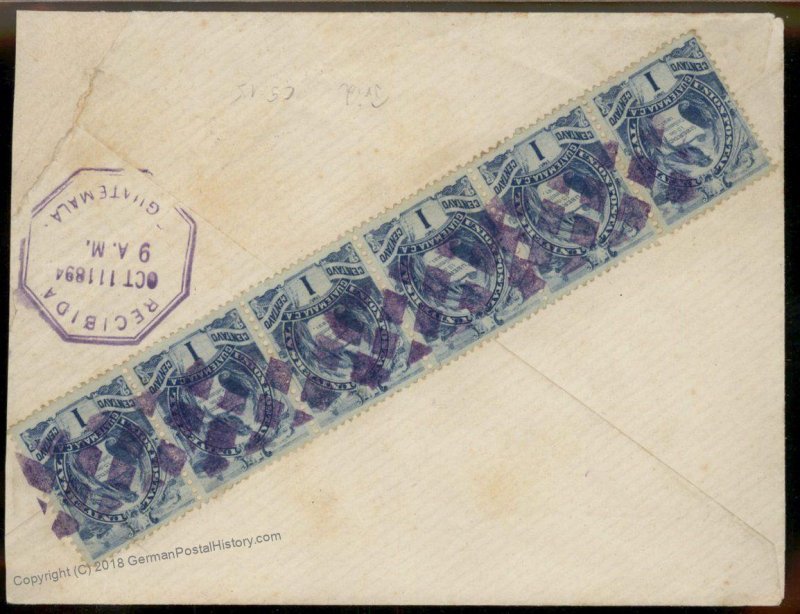 Guatemala 1894 Mas Frank Blue Geometric Fancy Cancels Cover 92817