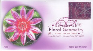 22-124, 2022 ,Floral Geometry, Digital Color Postmark, First Day Cover, Kansas C