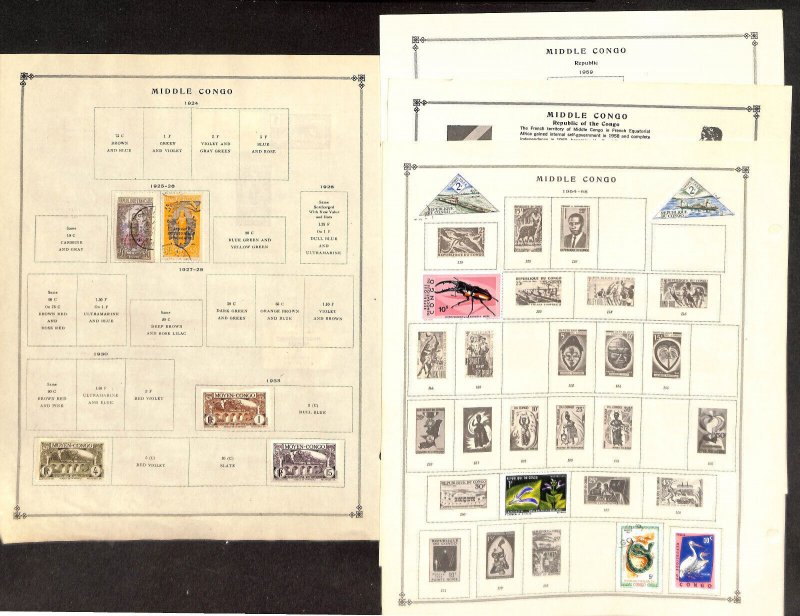 Middle Congo Stamp Collection on 17 Scott International Pages 1907-65(2 Ea) (BE)