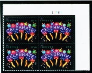 US  4502  Neon Celebrate 44c - Forever Plate Block of 4 - MNH - S111111  UR