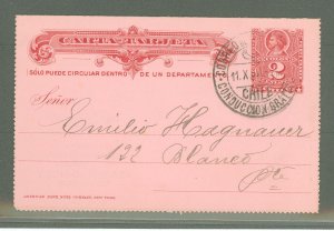 Chile  1901 2c lettercard used from Vazparaiso. Printed message from furniture Co.
