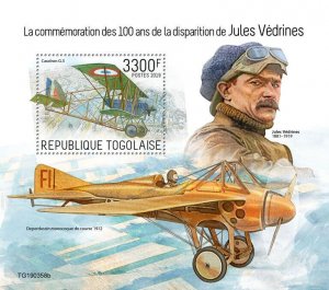 Togo 2019 MNH Aviation Pioneers Stamps Jules Vedrines Memorial Aircraft 1v S/S